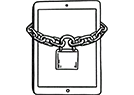 An illustration or a tablet with a chain and lock wrapped around it.